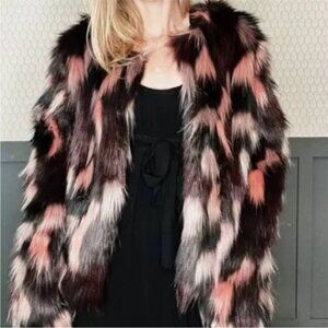 Willow & Clay Black and berry pink  Faux Fur Teddy bear faux fur Jacket coat